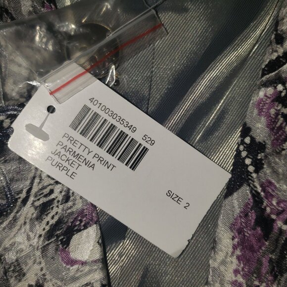 Chico's Parmenia Jacket Purple Pretty Print Silk Beaded Appliques Size 2 Large - Picture 12 of 16